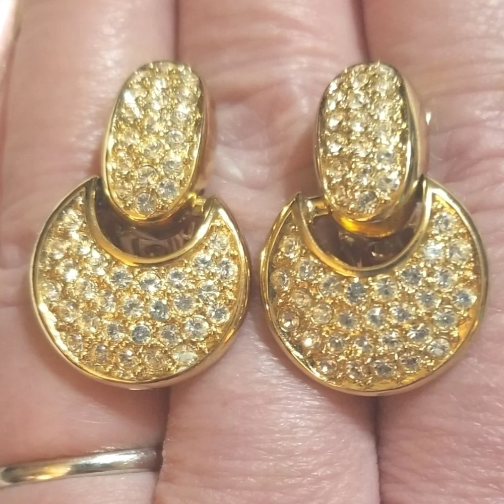 Christian Dior Vintage Door Knocker Crystal Earrings - Picture 1 of 6